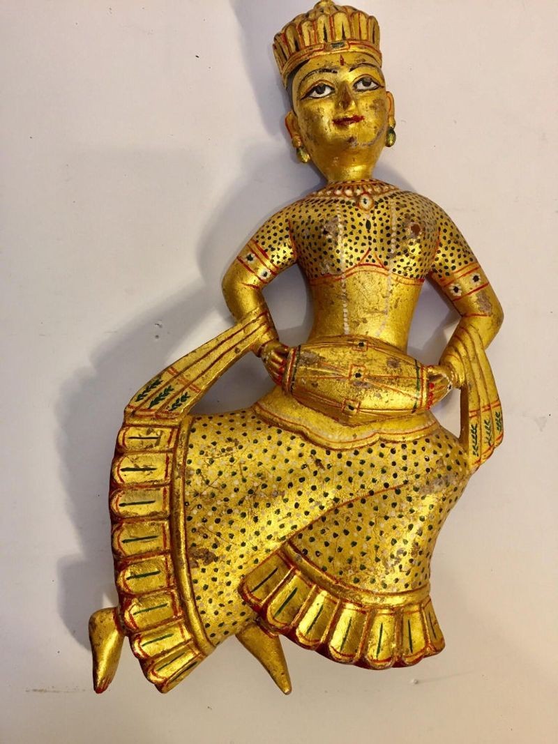 Hand Carved Wood Rajasthani Female Musicians Wall Sculptures from India Set of 2