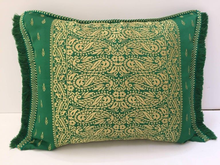 Large Pair of Moroccan Damask Green Bolster Lumbar Decorative Pillows