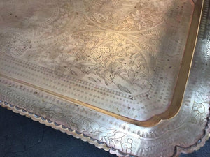 1960s Boho Chic Rectangular Brass Tray Coffee Table