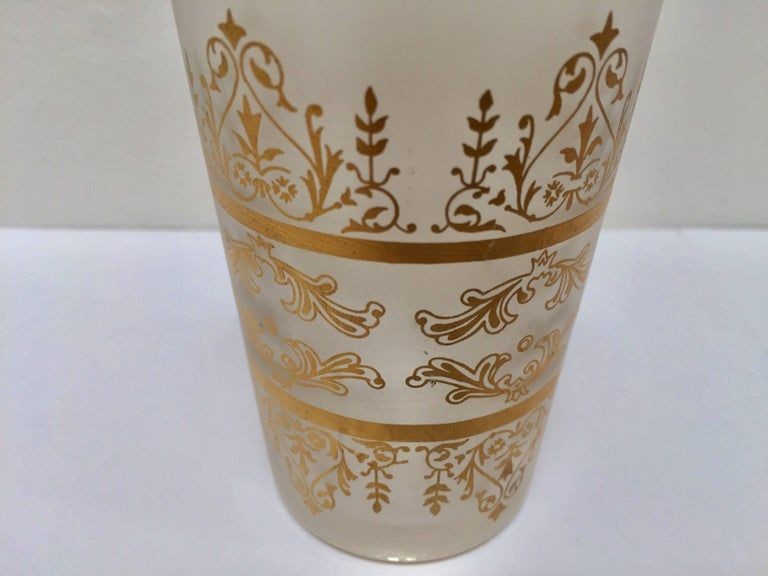 Set of Six Moorish White Frosted and Gold Glasses