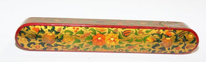 Persian Lacquer Pen Box Hand Painted with Floral and Gilt Design