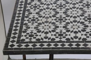 Moroccan Fez Mosaic Table in Black and White Tiles