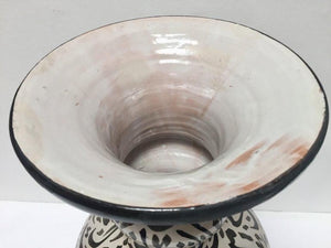 Large Moorish Glazed Ceramic Vase with Arabic Calligraphy Black Writing Fez