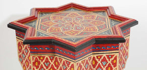Moroccan Moorish Side Table Hand Painted Red Wood