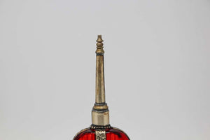 Moroccan Red Glass Perfume Bottle Sprinkler with Embossed Metal Overlay