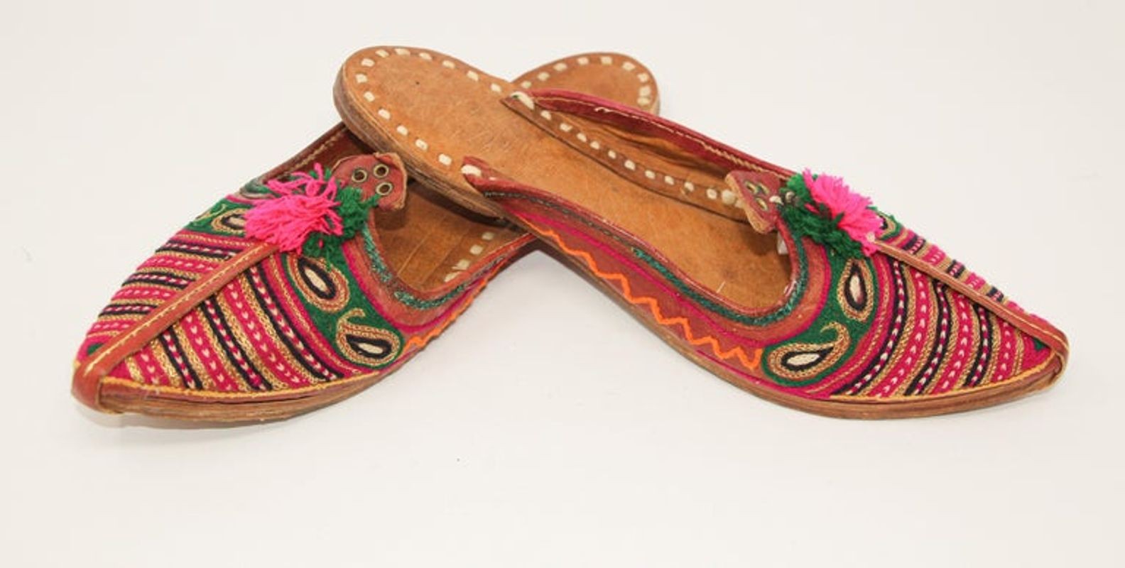 Handcrafted Moorish Leather Ethnic Turkish Gold Embroidered Shoes