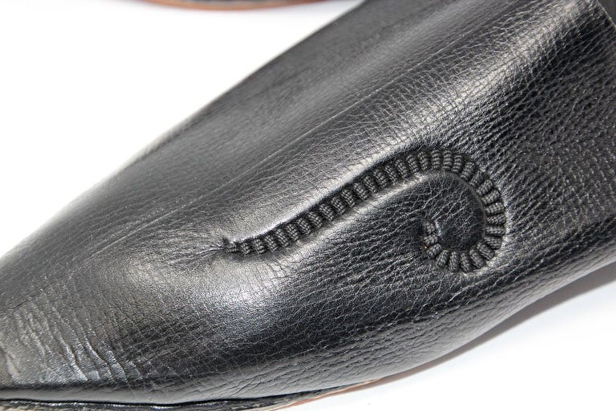 Moroccan Hand Tooled Black Leather Slippers Pointed Shoes