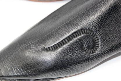Moroccan Hand Tooled Black Leather Slippers Pointed Shoes