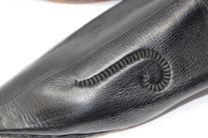 Moroccan Hand Tooled Black Leather Slippers Pointed Shoes