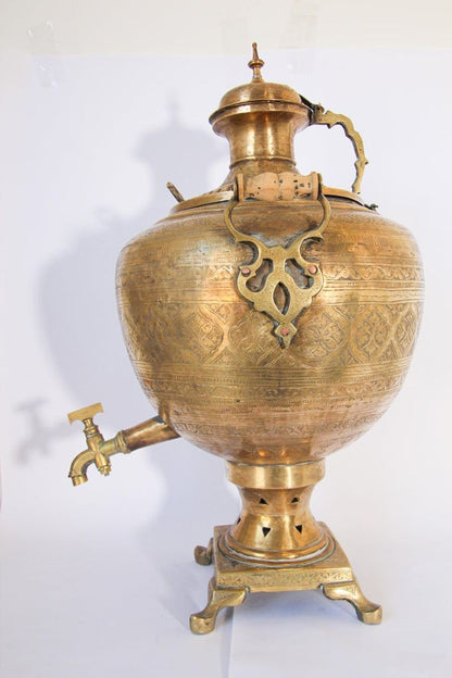 19th Century Handcrafted Mughal Brass Samovar in Moorish Style