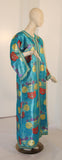 Elegant Moroccan Caftan in Blue Metallic Floral Brocade