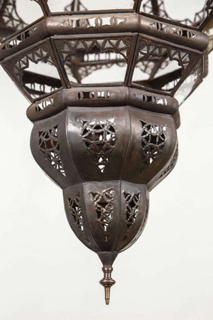 Moroccan Moorish Filigree Metal and Clear Glass Lantern