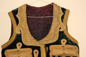 Antique Ottoman Emerald Green and Gold Thread Embroidered Vest