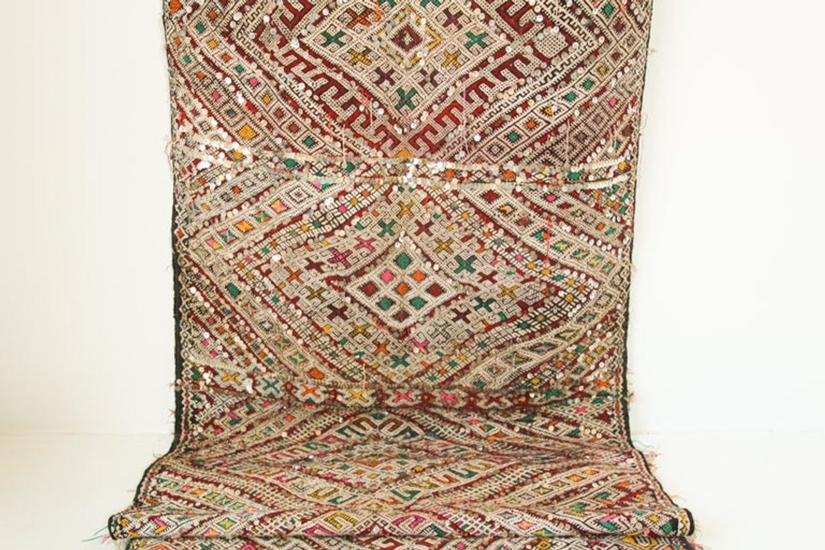 1950s Authentic Moroccan African Tuareg Wedding Runner Rug 15.5 ft long