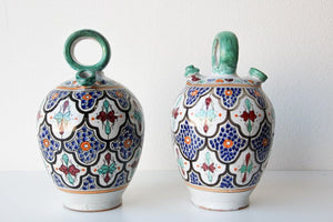 Moorish Ceramic Glazed Water Jug Handcrafted in Fez Morocco
