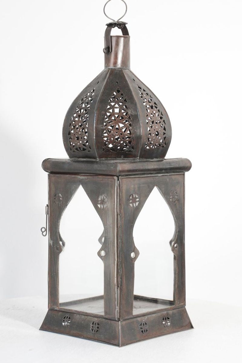 Moroccan Moorish Square Tole and Clear Glass Candle Lantern