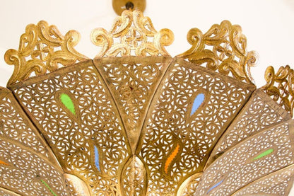 Handcrafted Moroccan Brass Chandelier in Alberto Pinto Style, 33\"