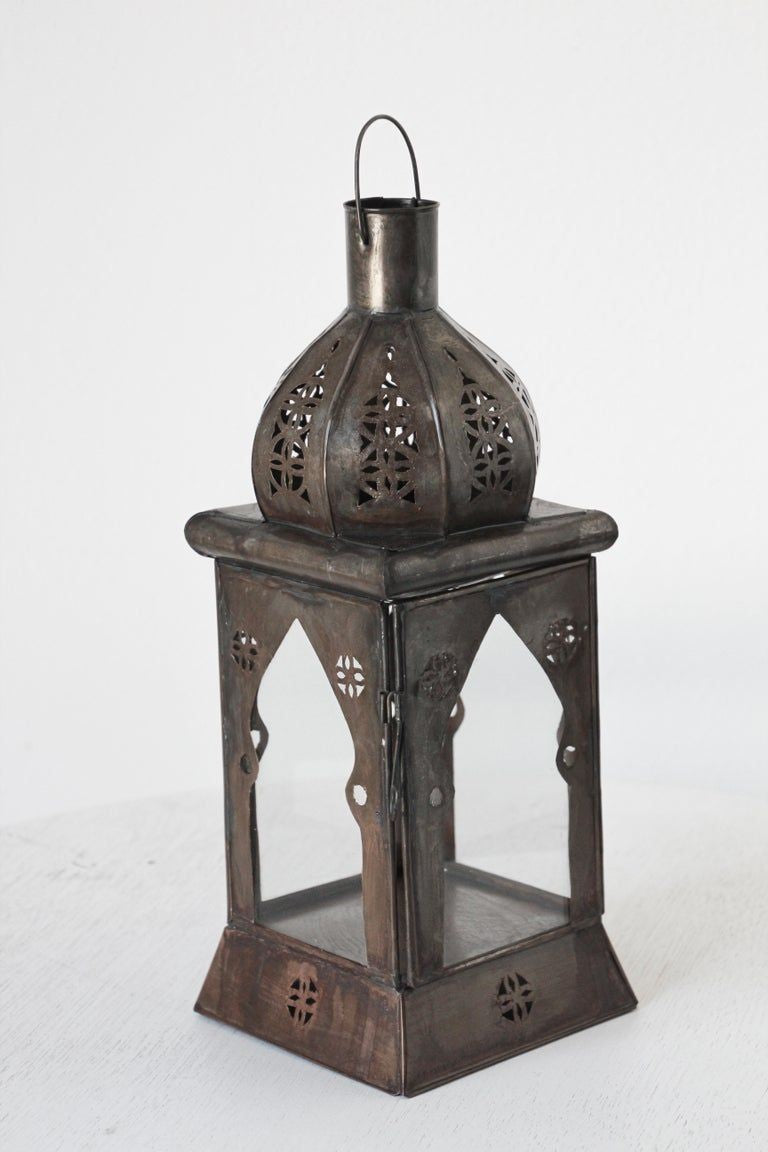 Moroccan Square Tole and Clear Glass Candle Lantern