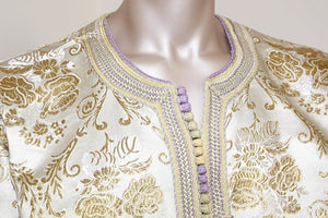 Moroccan Vintage Kaftan Gentleman Damask Gold Caftan, circa 1970