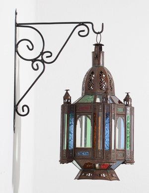 Vintage Moroccan Moorish Metal and Stained Glass Lantern or Pendant