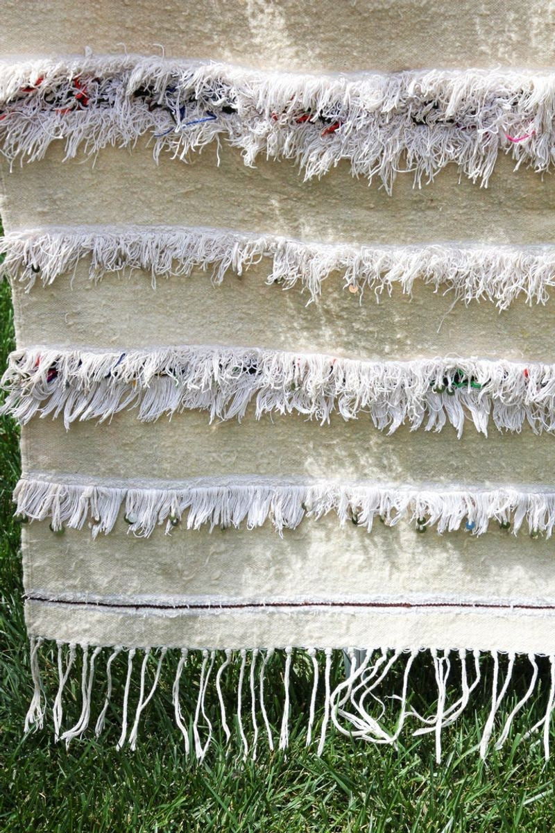 1960s Vintage Authentic Moroccan Wedding Blanket Throw with Sequins