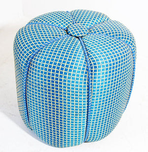 Pair of Vintage Art Deco Pouf Turquoise Upholstered Round Stool