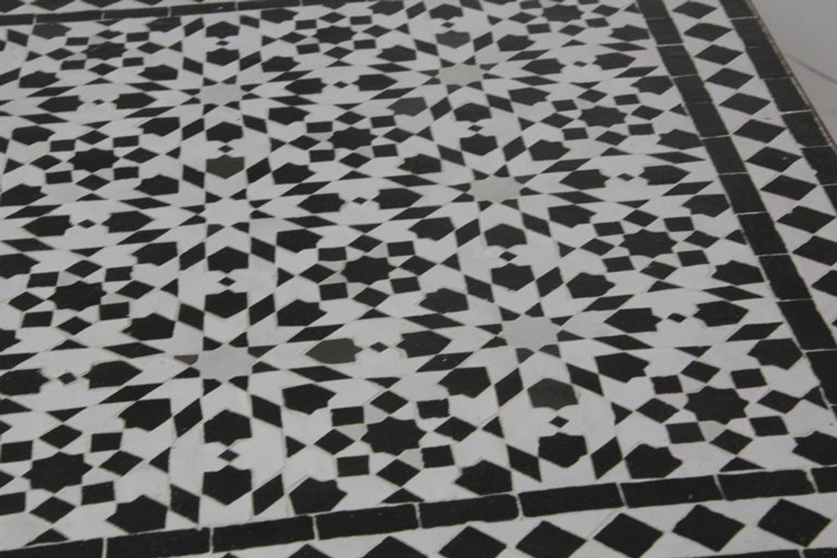 Moroccan Fez Mosaic Tile Coffee Table in Black and White