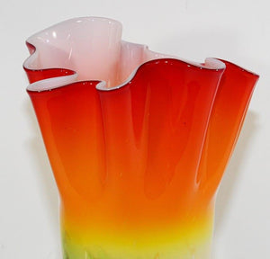 Murano Orange Footed Vase Freeform Handkerchief Art Glass