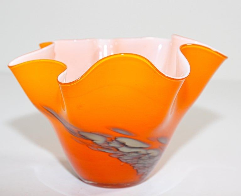 Murano Venetian Fulvio Bianconi Vase Orange Freeform Handkerchief