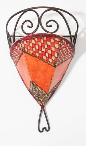 Moroccan Wall Sconce Iron and Hand-painted Parchment