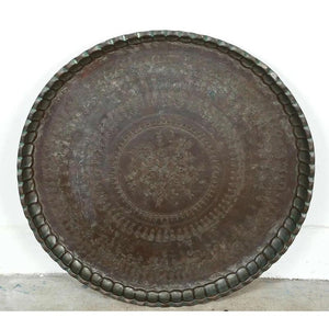 Turkish Tin Copper Tray Table on Wooden Folding Stand