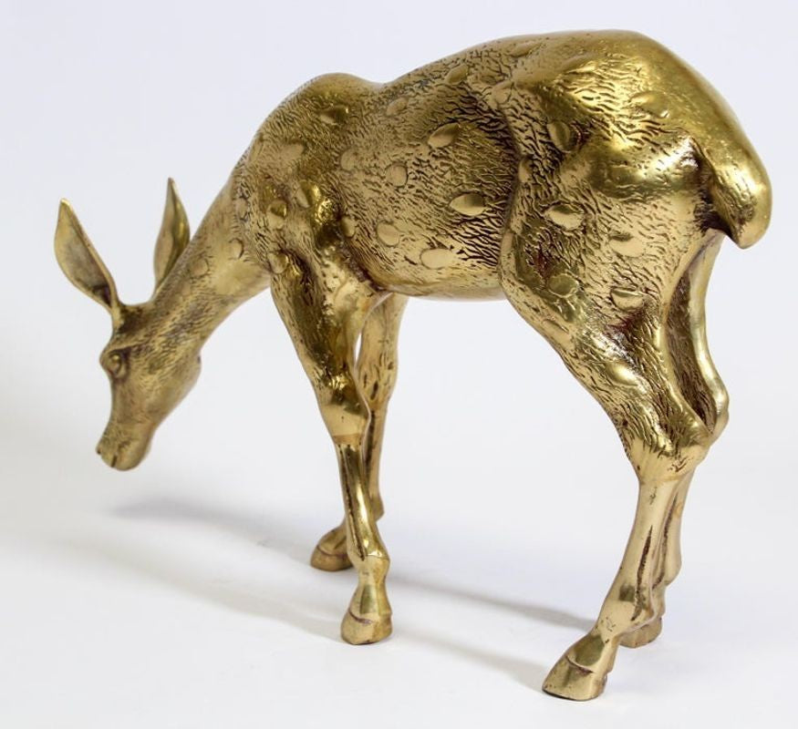 Hollywood Regency Cast Brass Standing Doe Sculpture, 1960s