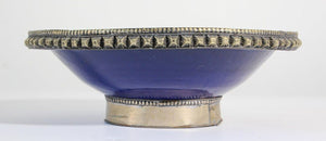 Cobalt Blue Moroccan Ceramic Bowl with Silver Overlay