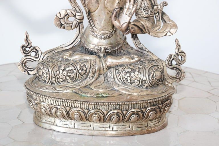 Silvered Metal Manjushri, Sino, Tibetan Buddhist Deity