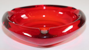 Vintage Mid-Century Glass Ashtray Ruby Red Triangular