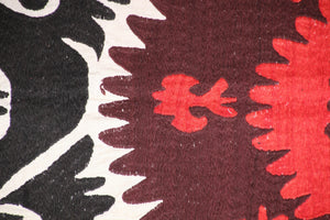 Vintage Red and Black Samarkand Suzani, Uzbekistan Embroidered Textile