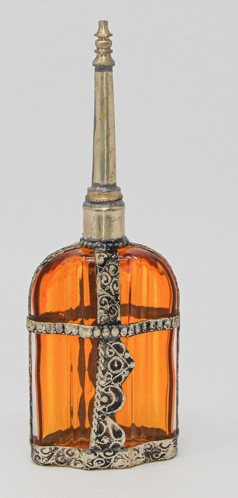Moroccan Glass Perfume Bottle Sprinkler with Metal Overlay