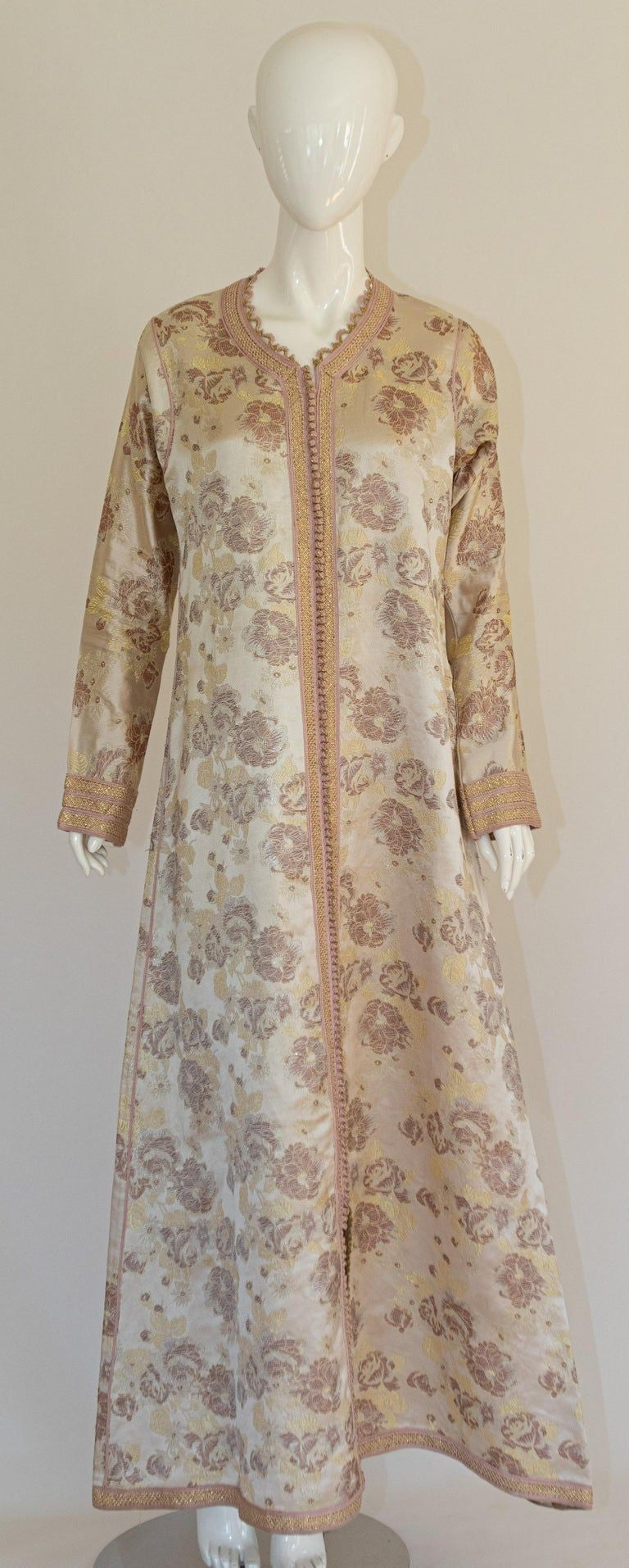 Moroccan Caftan Gold Damask Embroidered, Vintage, 1960s