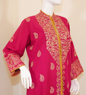 Vintage Moroccan Caftan Hot Pink with Gold, 1970's
