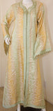 Vintage Moroccan Kaftan, Gold and Sage Damask Embroidered, ca. 1970s