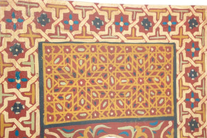 Vintage Moroccan Mirror Hand Painted with Red and Amber Moorish Design