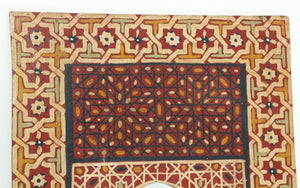 Vintage Moroccan Mirror Hand Painted with Red Moorish Design