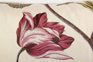 Vintage Throw Decorative Taffeta Pillow Embroidered with Flowers