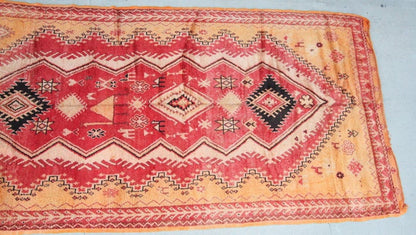 Vintage Moroccan Berber Rug in Saffron, Coral and Black, 71 x 145 in, 1960s