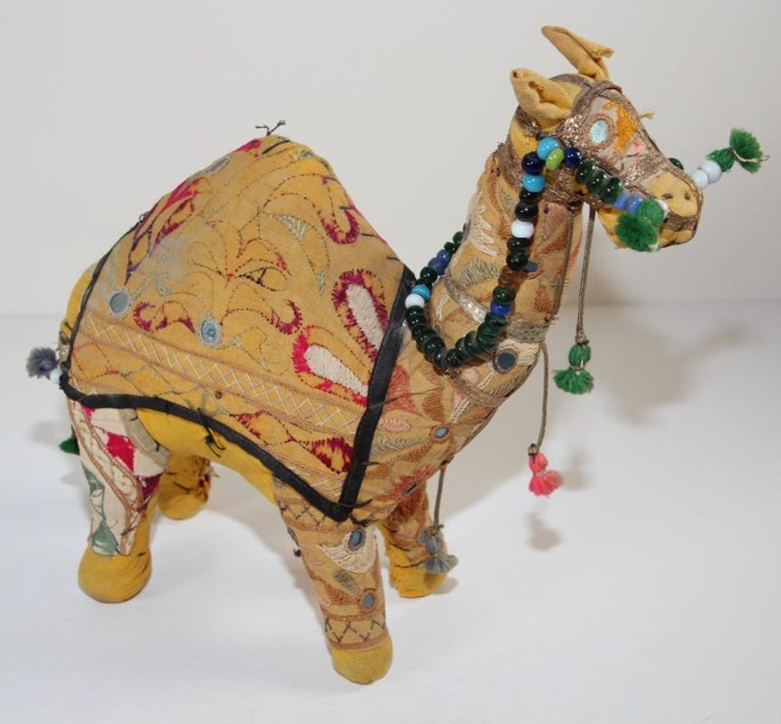 Handcrafted Vintage Stuffed Raj Cotton Embroidered Camel Toy, India, 1950