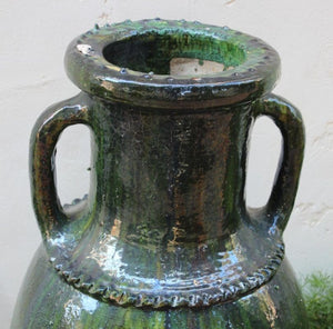 Moroccan Vintage Tamgroute Green Olive Jar with Handles
