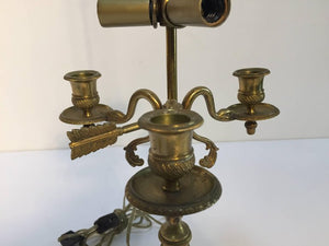 French Antique Brass Candelabra Converted into a Table Lamp