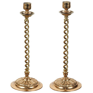 Pair of English Polished Cast Brass Candle Stands