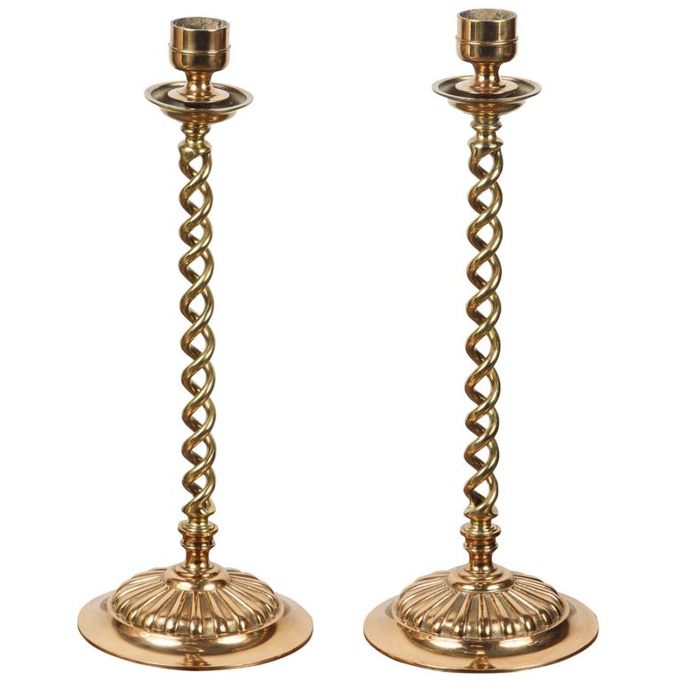 Pair of English Polished Cast Brass Candle Stands - E-mosaik
