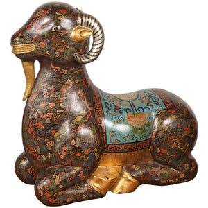 Asian Wood Hand-PaintedRecumbent Ram